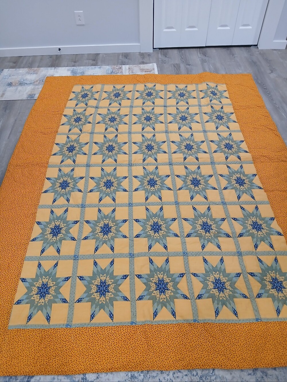 Handmade Star Patchwork Quilt in Yellow and Blue